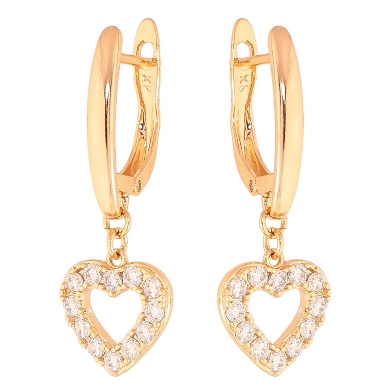 Серьги Xuping цвет Позолота 18К английский замок "Сердечки с кристаллами" фото №1