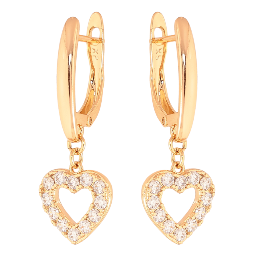 Серьги Xuping цвет Позолота 18К английский замок "Сердечки с кристаллами" фото №1