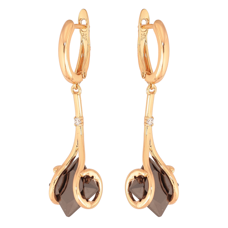 Серьги Xuping цвет Позолота 18К английский замок "Подвески с черными кристаллами" фото №15