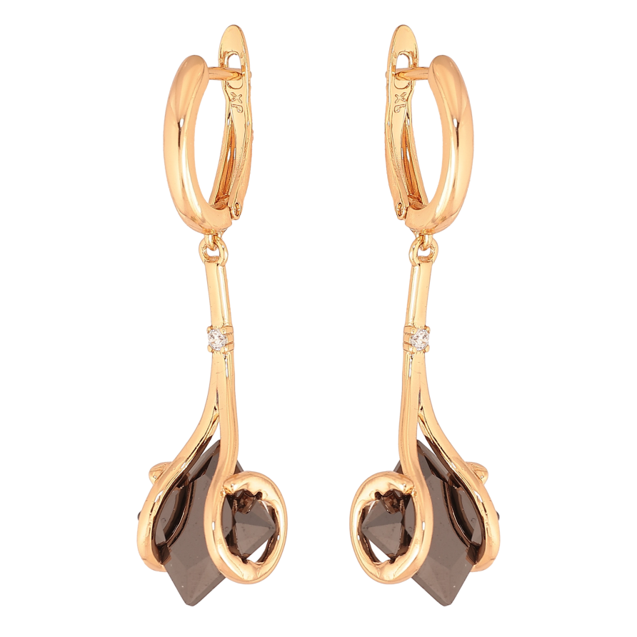 Серьги Xuping цвет Позолота 18К английский замок "Подвески с черными кристаллами" фото №1