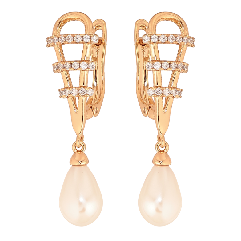 Сережки Xuping колір Позолота 18К англійський замок "Перлинні підвіски" фото №1