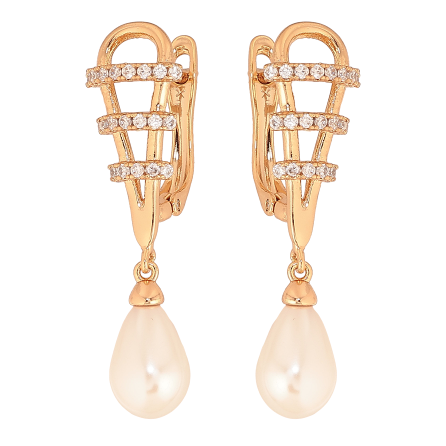 Серьги Xuping цвет Позолота 18К английский замок "Жемчужные подвески" фото №1