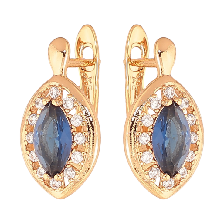 Сережки Xuping колір Позолота 18K англійський замок "Сині кристали в обрамленні" фото №11