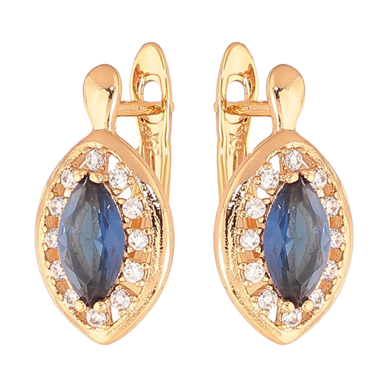 Серьги Xuping цвет Позолота 18K английский замок "Синие кристаллы в обрамлении" фото №1 Серьги Xuping цвет Позолота 18K английский замок "Синие кристаллы в обрамлении" фото №1