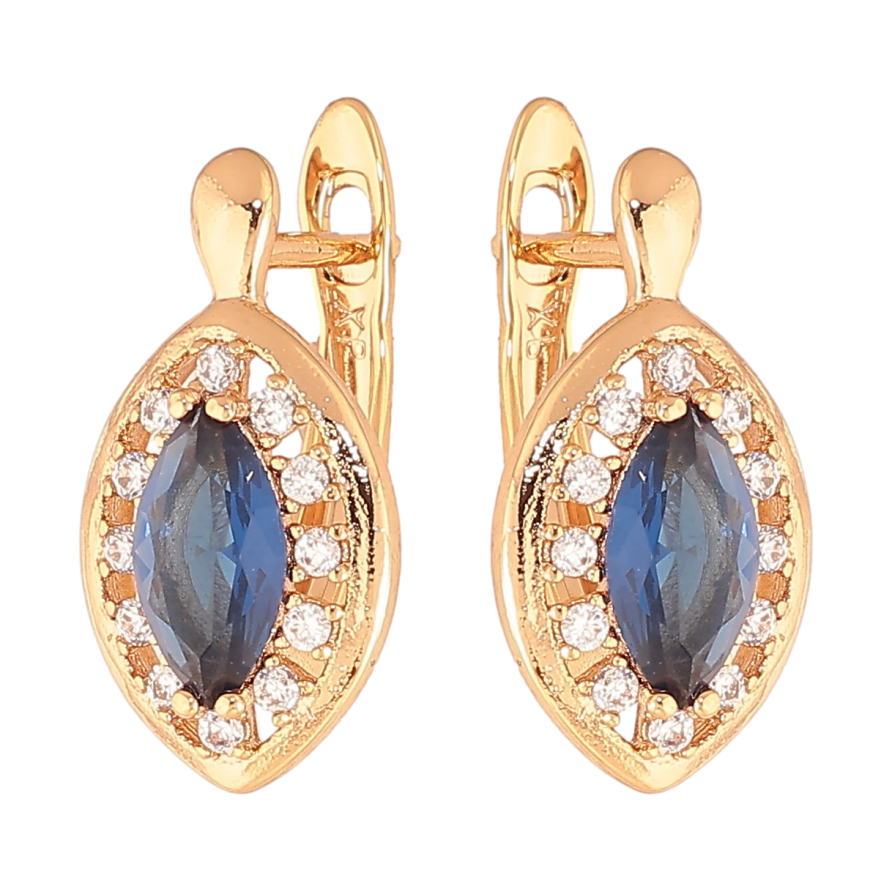 Сережки Xuping колір Позолота 18K англійський замок "Сині кристали в обрамленні" фото №1 Сережки Xuping колір Позолота 18K англійський замок "Сині кристали в обрамленні" фото №1