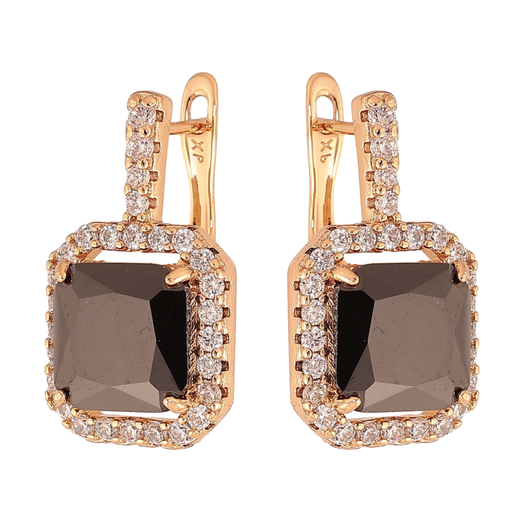 Сережки Xuping колір Позолота 18К англійський замок "Чорні кристали в обрамленні" фото №25