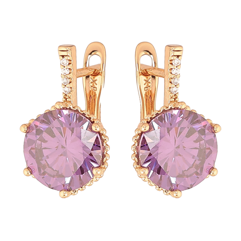 Сережки Xuping колір Позолота 18K англійський замок "Бузкові кристали" фото №1