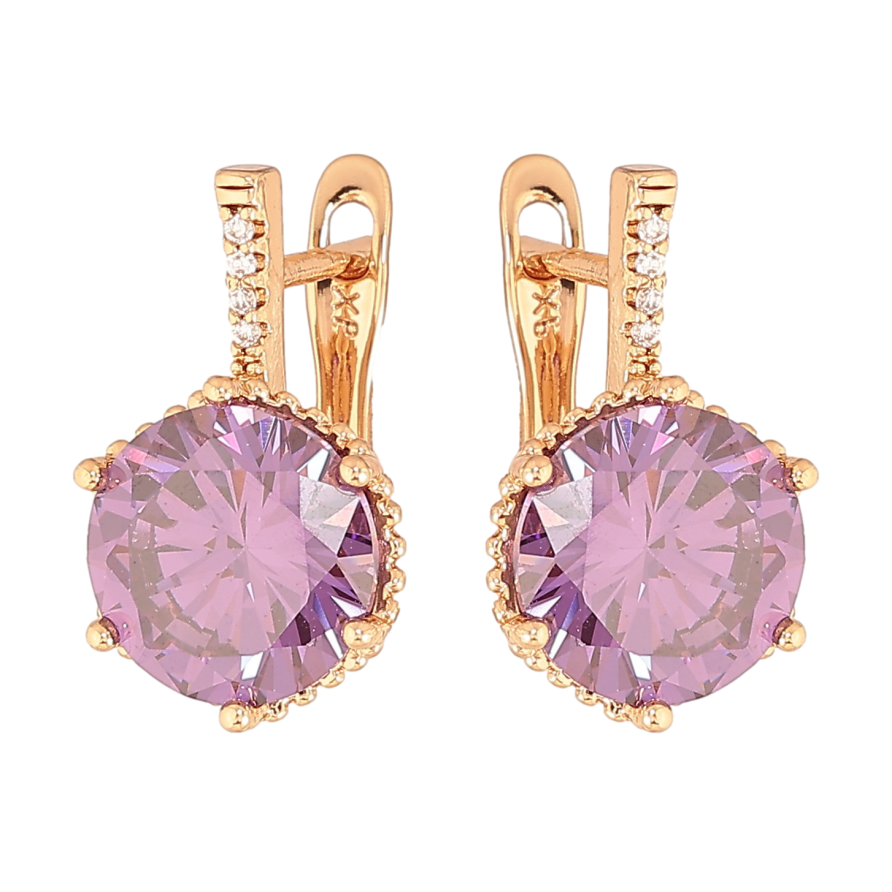 Сережки Xuping колір Позолота 18K англійський замок "Бузкові кристали" фото №1