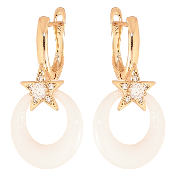 Сережки Xuping колір Позолота 18К англійський замок "Зірки з білими керамічними підвісками" фото №15 Сережки Xuping колір Позолота 18К англійський замок "Зірки з білими керамічними підвісками" фото №15