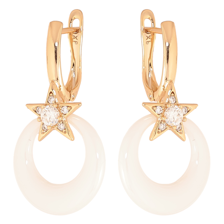 Сережки Xuping колір Позолота 18К англійський замок "Зірки з білими керамічними підвісками" фото №1