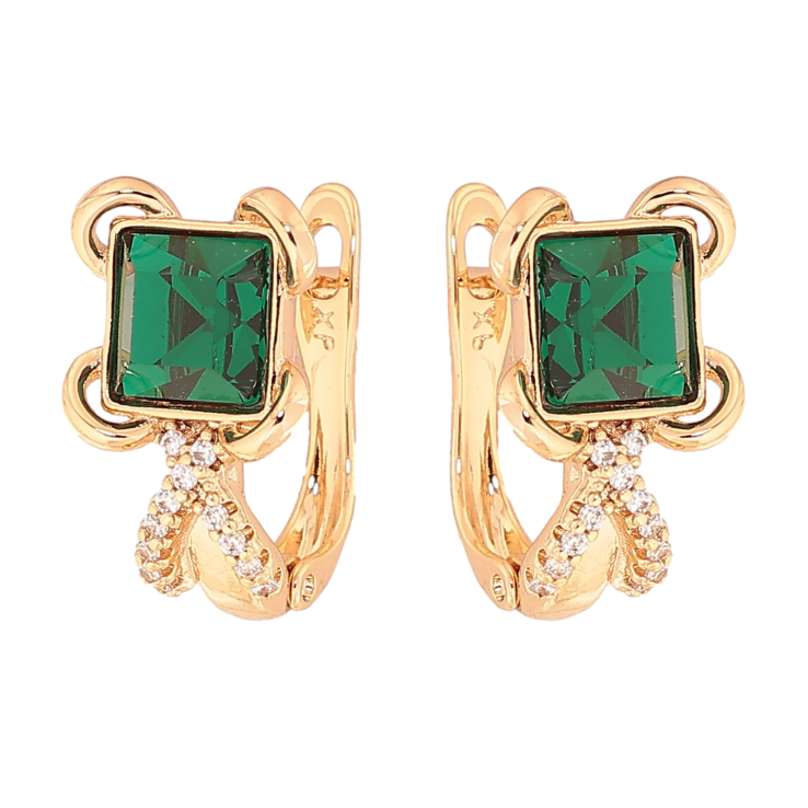Сережки Xuping колір Позолота 18К із кристалами Swarovski англійський замок "Візерунок з кристалами Emerald" - text_photo_image 5