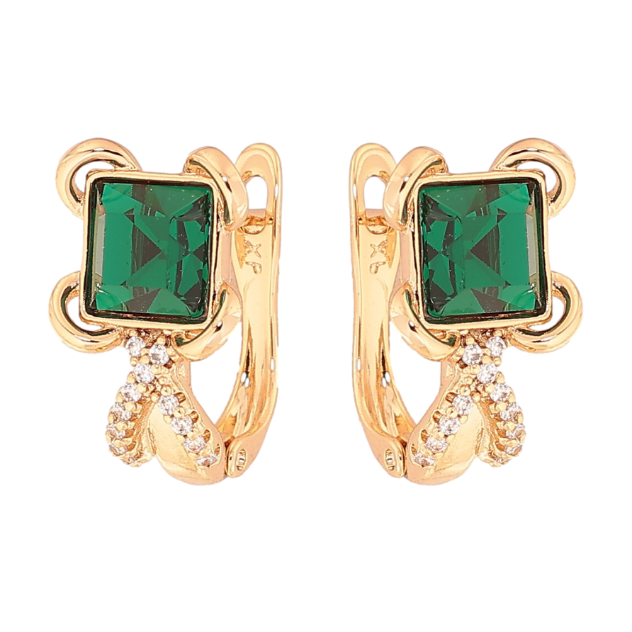 Сережки Xuping колір Позолота 18К із кристалами Swarovski англійський замок "Візерунок з кристалами Emerald" фото №1 Сережки Xuping колір Позолота 18К із кристалами Swarovski англійський замок "Візерунок з кристалами Emerald" фото №1