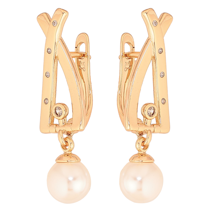 Серьги Xuping цвет Позолота 18К английський замок "Жемчужные подвески" фото №5 Серьги Xuping цвет Позолота 18К английський замок "Жемчужные подвески" фото №5