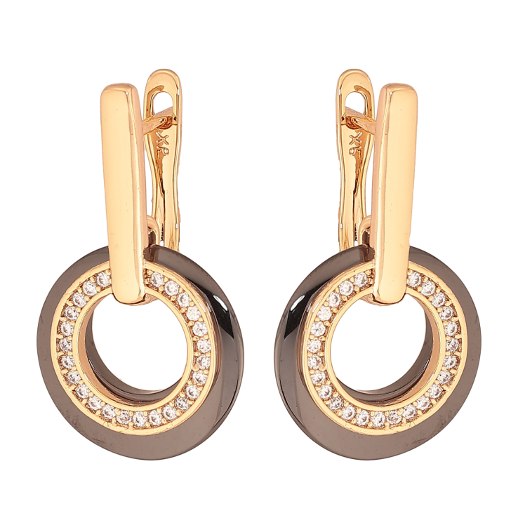 Серьги Xuping цвет Позолота 18К английський замок "Колечки с черной керамики и кристаллами" фото №21 Серьги Xuping цвет Позолота 18К английський замок "Колечки с черной керамики и кристаллами" фото №21