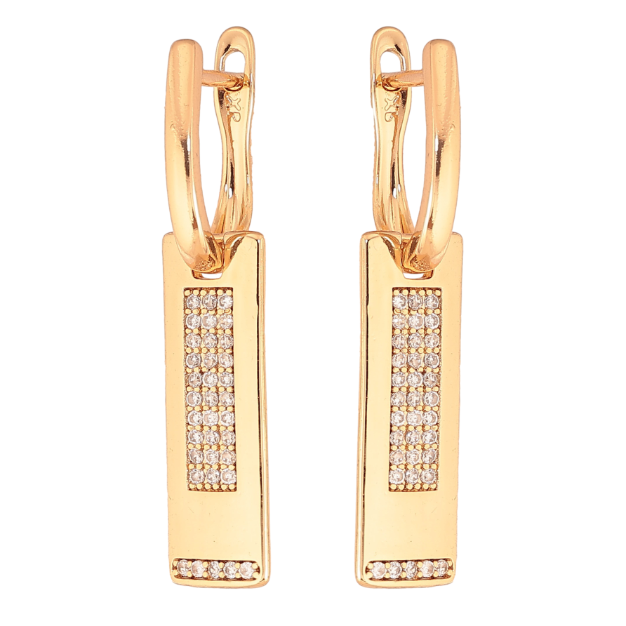 Сережки Xuping колір Позолота 18К англійський замок "Прямокутні підвіски з кристалами" фото №1