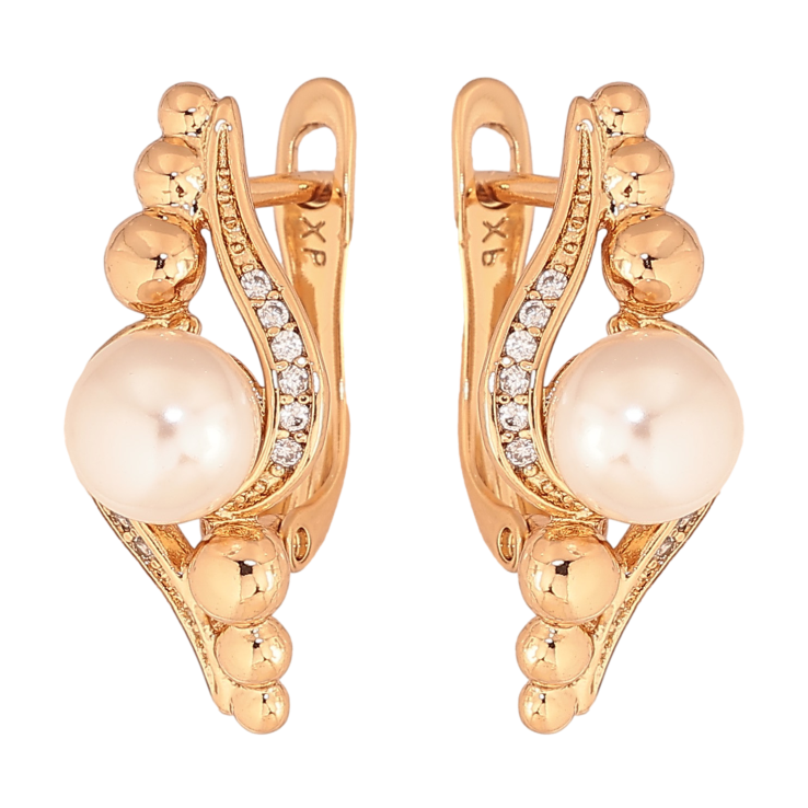 Серьги Xuping цвет Позолота 18К английский замок "Узор с жемчужинами и кристаллами" фото №22