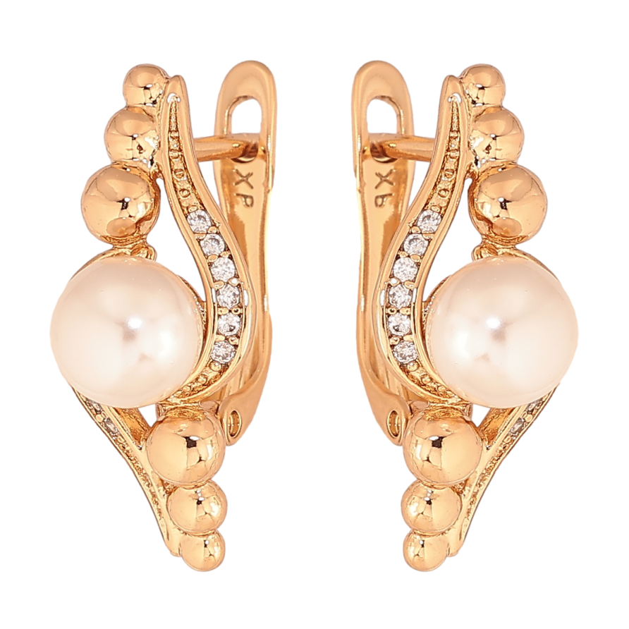 Сережки Xuping колір Позолота 18К англійський замок "Візерунок з перлинами та кристалами" фото №1