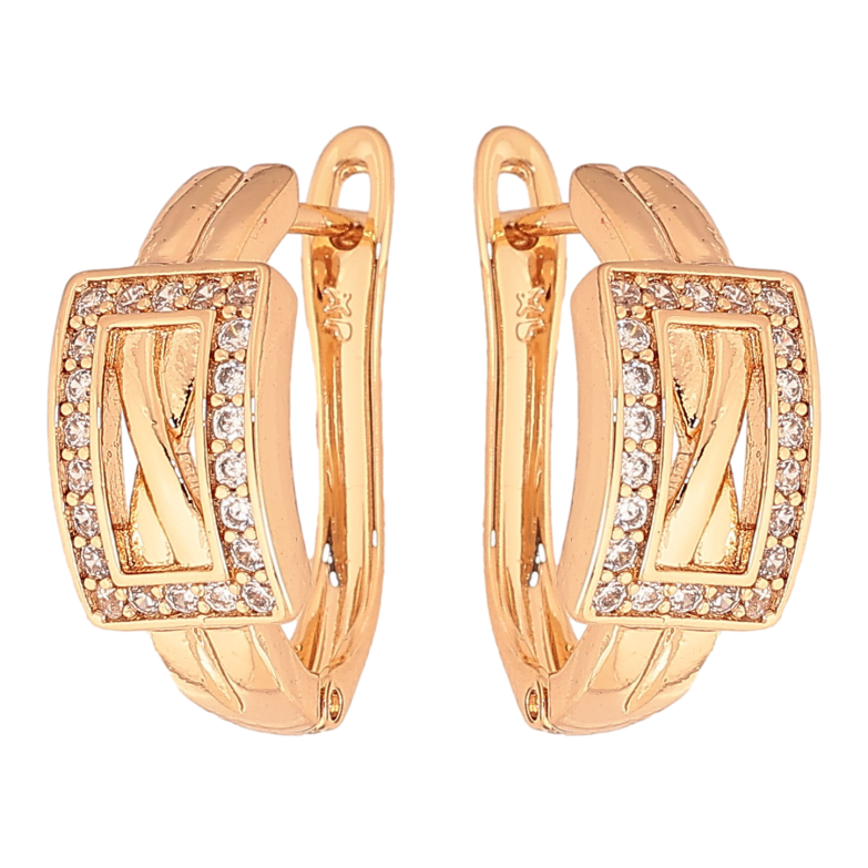 Серьги Xuping цвет Позолота 18К английський замок "Узор с кристаллами" фото №1