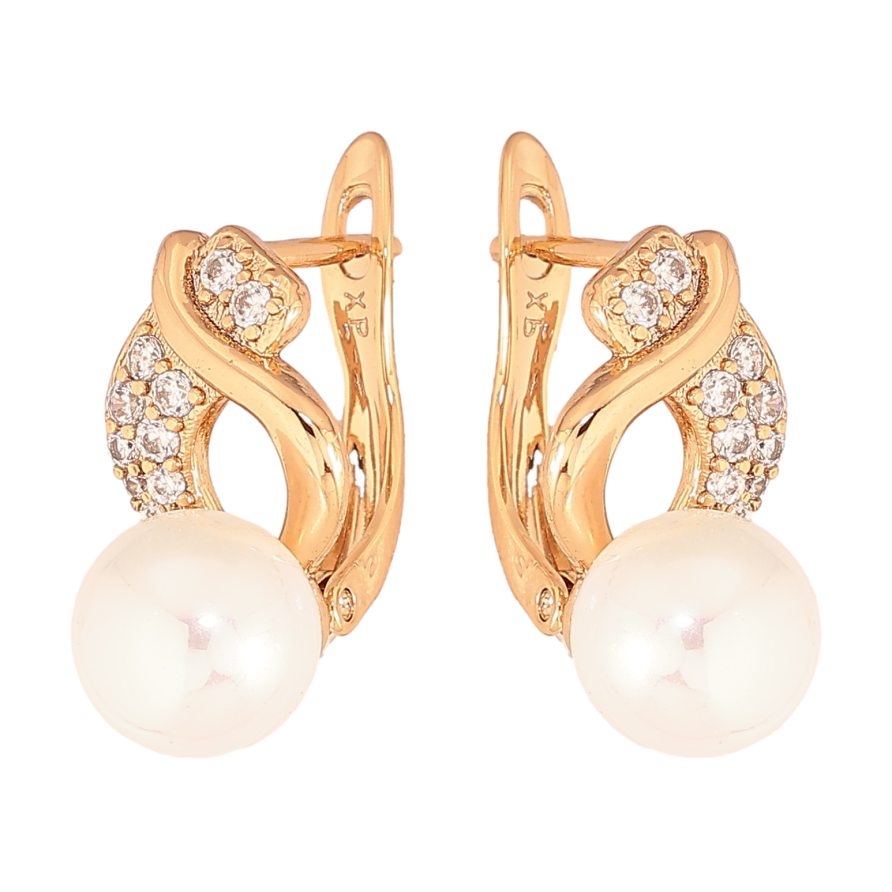 Серьги Xuping цвет Позолота 18К английський замок "Узор с жемчужинами и кристаллами" фото №1