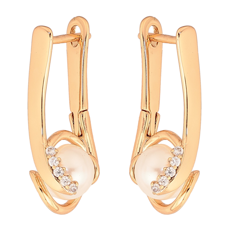 Серьги Xuping цвет Позолота 18К английський замок "Узор с жемчужинами" фото №9 Серьги Xuping цвет Позолота 18К английський замок "Узор с жемчужинами" фото №9