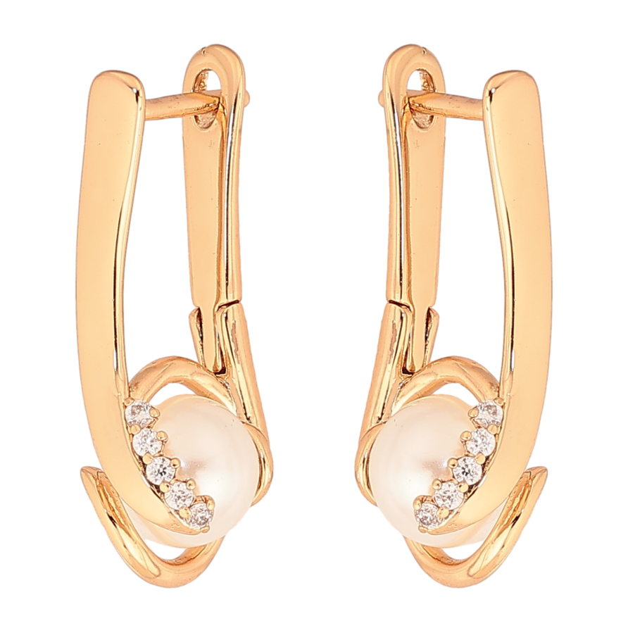 Серьги Xuping цвет Позолота 18К английський замок "Узор с жемчужинами" фото №1