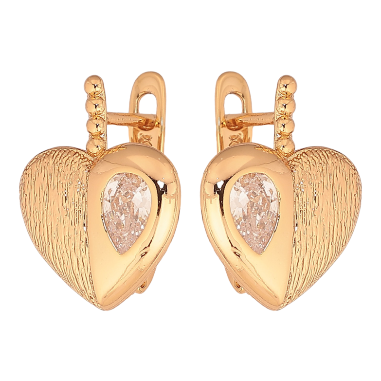 Сережки Xuping колір Позолота 18К англійський замок "Сердечки з кристалами" фото №1