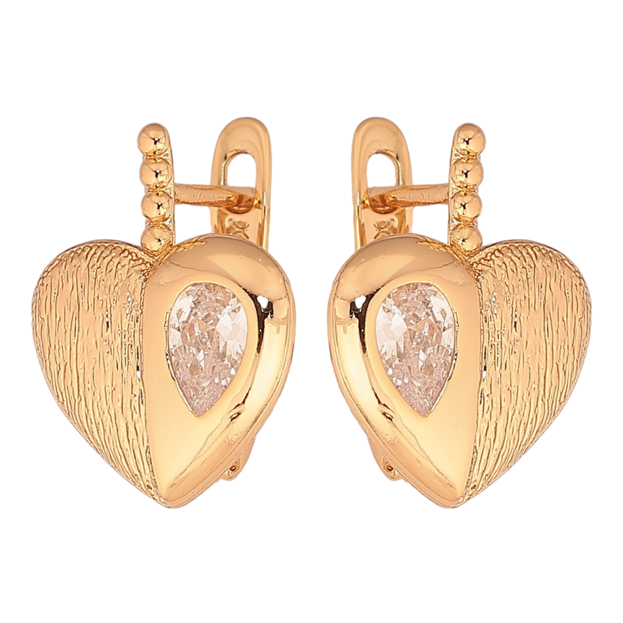 Серьги Xuping цвет Позолота 18К английський замок "Сердечки с кристаллами" фото №1