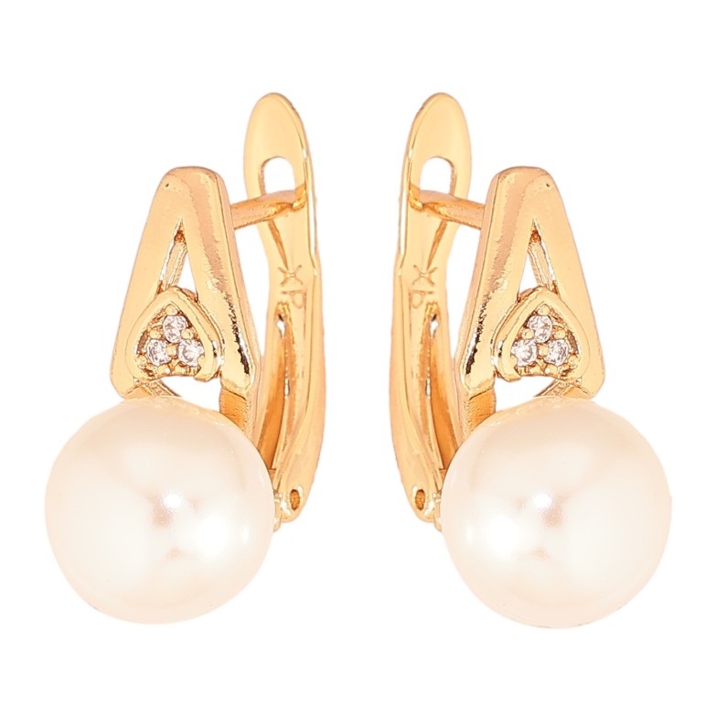 Сережки Xuping колір Позолота 18К англійський замок "Візерунок з перлинами" фото №2