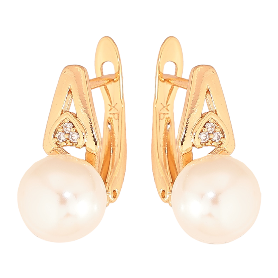 Сережки Xuping колір Позолота 18К англійський замок "Візерунок з перлинами" фото №1