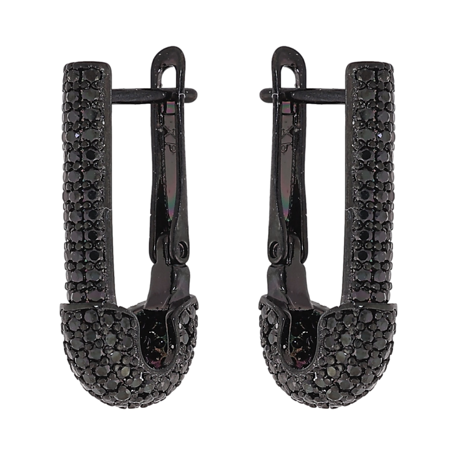 Серьги Xuping цвет Позолота Black (черное золото) английский замок "Инкрустация черными кристаллами" фото №1