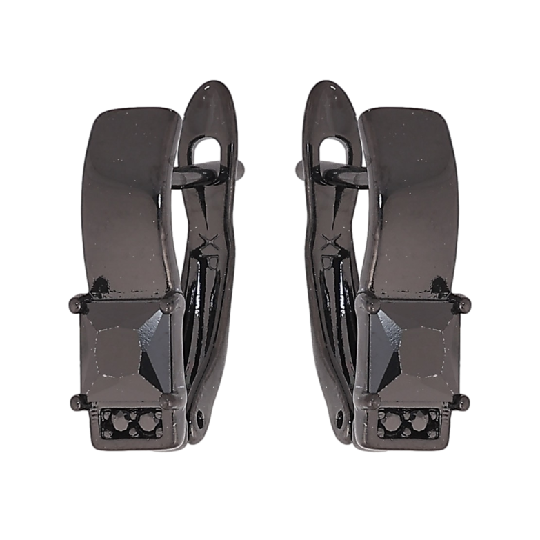 Серьги Xuping цвет Позолота Black (черное золото) английский замок "Узор с черными кристаллами" фото №1