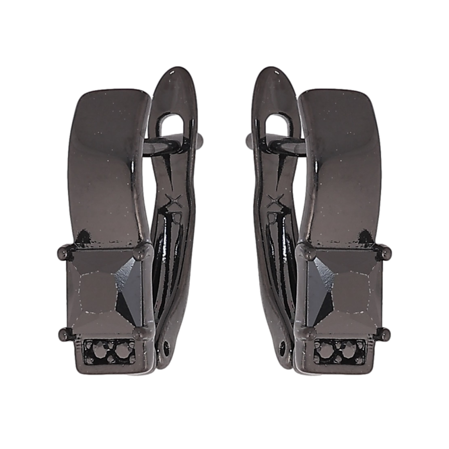 Серьги Xuping цвет Позолота Black (черное золото) английский замок "Узор с черными кристаллами" фото №1