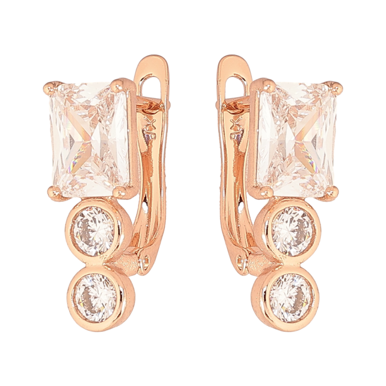 Сережки Xuping колір Позолота РО англійський замок "Візерунок з кристалами" фото №2