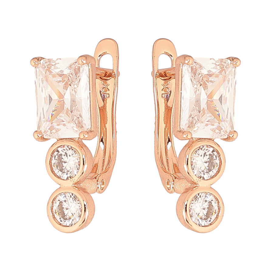 Сережки Xuping колір Позолота РО англійський замок "Візерунок з кристалами" фото №1