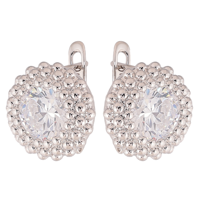 Серьги Xuping цвет Родий английский замок "Кристаллы в декоративной оправе" фото №1