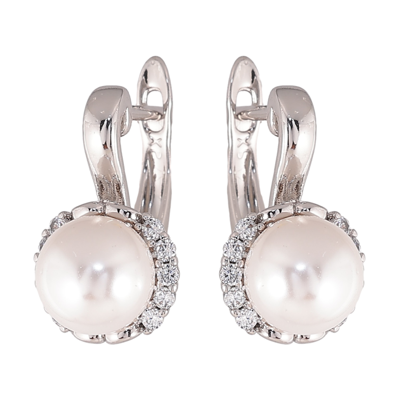 Сережки Xuping колір Родій англійський замок "Перлини в обрамленні кристалів" фото №1