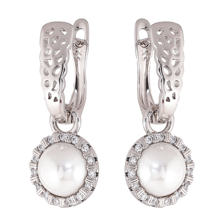 Серьги Xuping цвет Родий английский замок "Жемчужные подвески" 2 в 1 фото №25