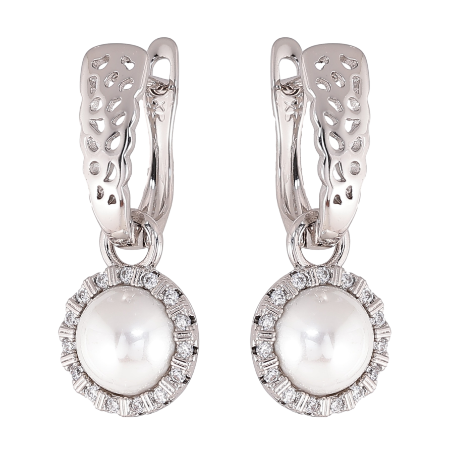 Серьги Xuping цвет Родий английский замок "Жемчужные подвески" 2 в 1 фото №1 Серьги Xuping цвет Родий английский замок "Жемчужные подвески" 2 в 1 фото №1