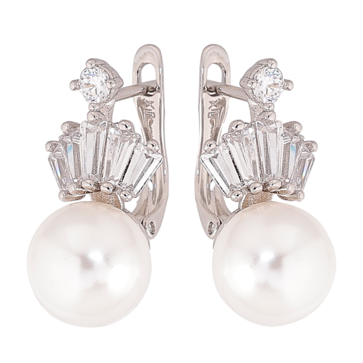 Сережки Xuping колір Родій англійський замок "Візерунок з кристалами і перлинами" фото №6 Сережки Xuping колір Родій англійський замок "Візерунок з кристалами і перлинами" фото №6