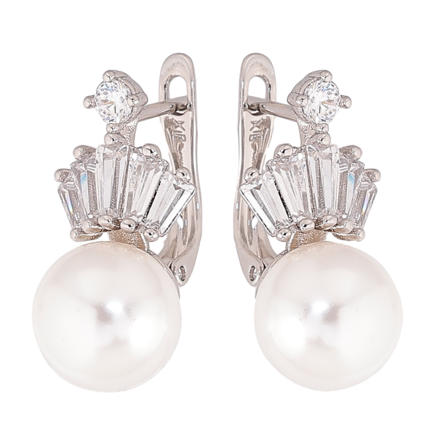 Сережки Xuping колір Родій англійський замок "Візерунок з кристалами і перлинами" фото №1 Сережки Xuping колір Родій англійський замок "Візерунок з кристалами і перлинами" фото №1