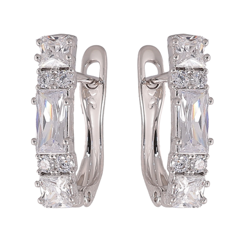 Серьги Xuping цвет Родий английский замок "Инкрустация кристаллами" фото №1 Серьги Xuping цвет Родий английский замок "Инкрустация кристаллами" фото №1