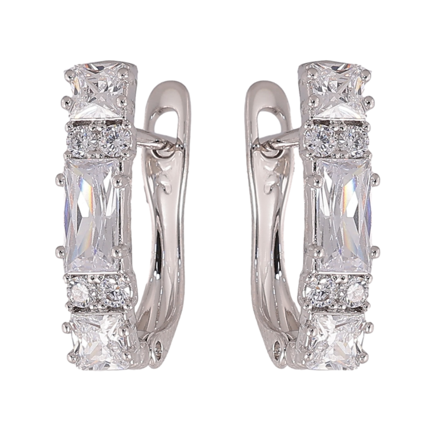 Серьги Xuping цвет Родий английский замок "Инкрустация кристаллами" фото №1 Серьги Xuping цвет Родий английский замок "Инкрустация кристаллами" фото №1