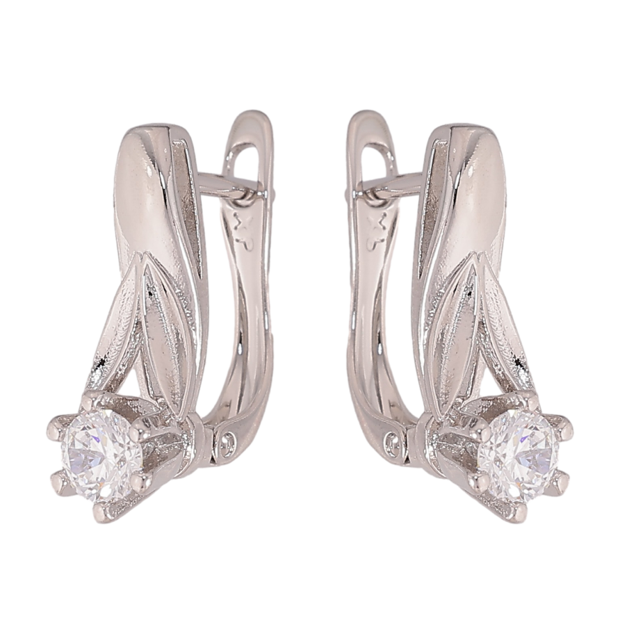 Серьги Xuping цвет Родий английский замок "Узор с кристаллами" фото №1