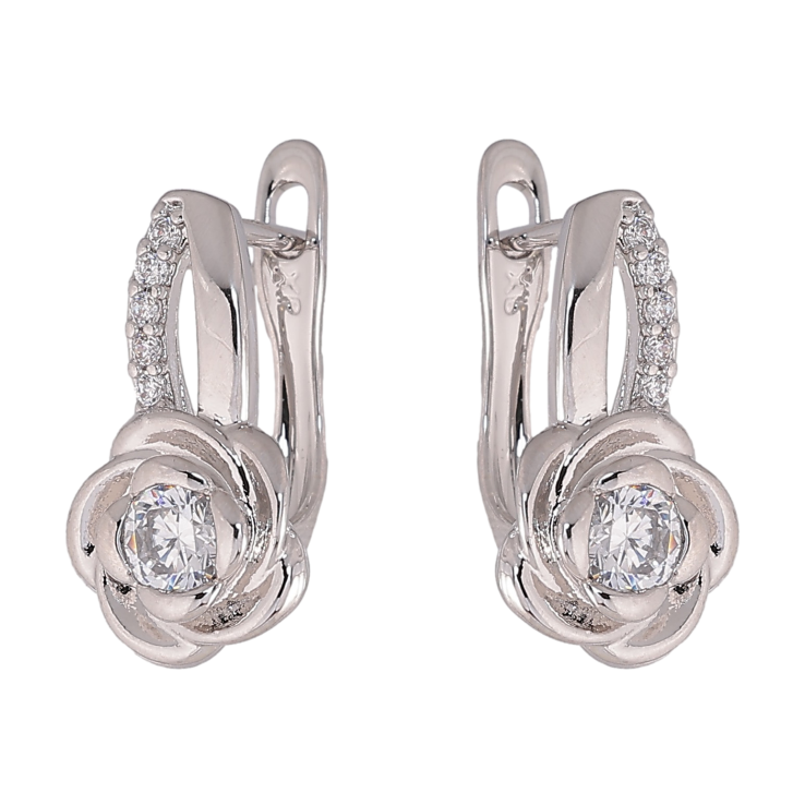 Серьги Xuping цвет Родий английский замок "Цветочки с кристаллами" фото №25