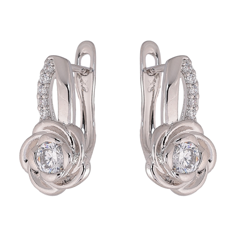 Сережки Xuping колір Родій англійський замок "Квіточки з кристалами" фото №1 Сережки Xuping колір Родій англійський замок "Квіточки з кристалами" фото №1