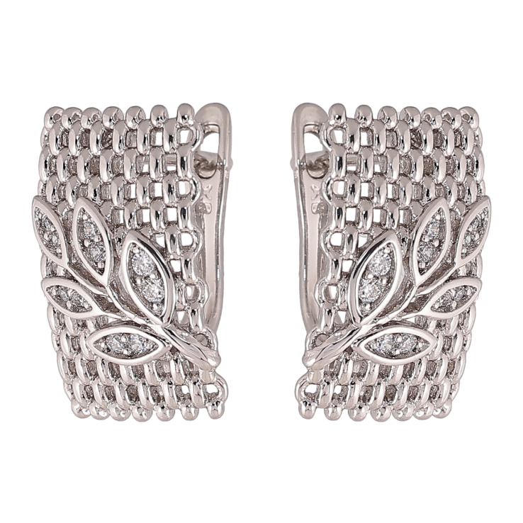 Серьги Xuping цвет Родий английский замок "Узор веточки с кристаллами" фото №19