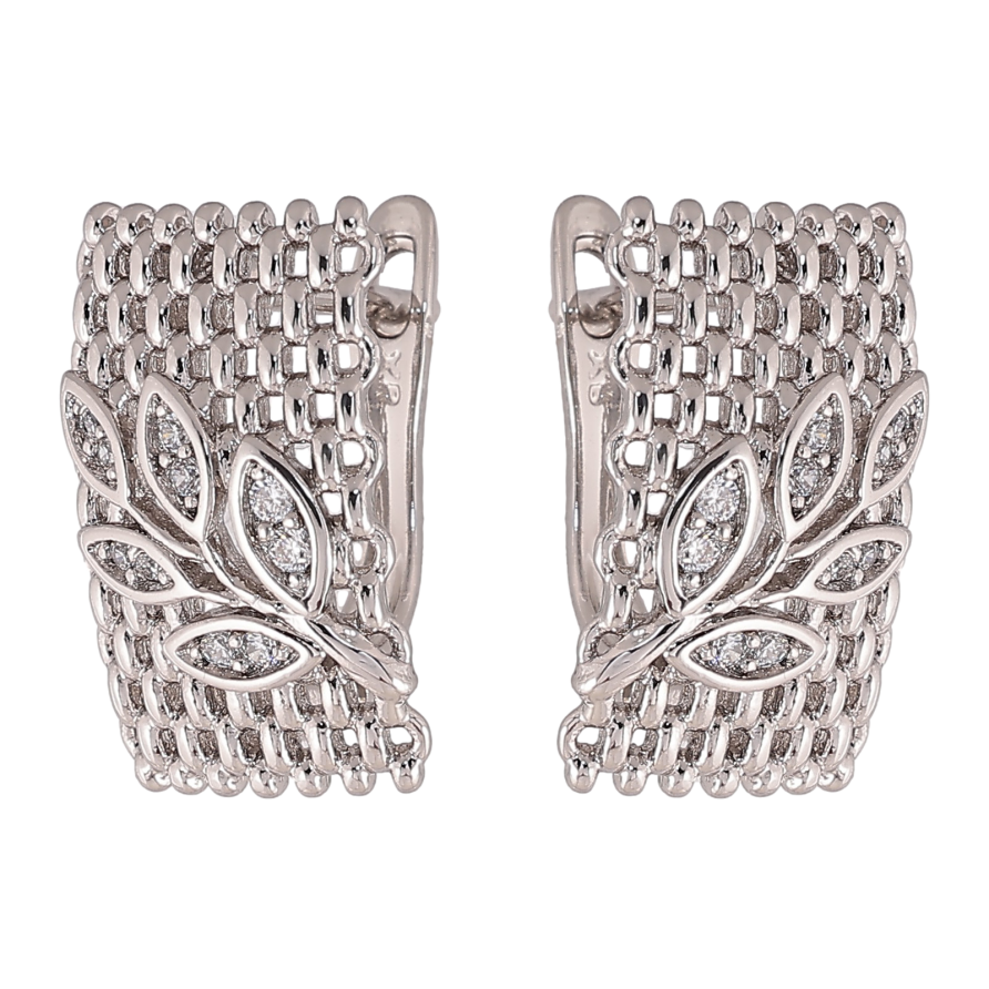 Серьги Xuping цвет Родий английский замок "Узор веточки с кристаллами" фото №1