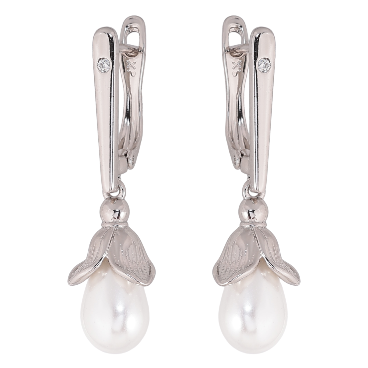 Серьги Xuping цвет Родий английский замок "Жемчужные подвески" фото №14