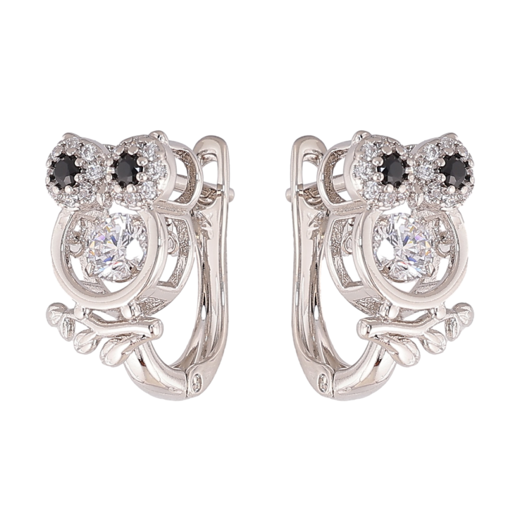 Серьги Xuping цвет Родий английский замок "Совы с кристаллами" фото №10