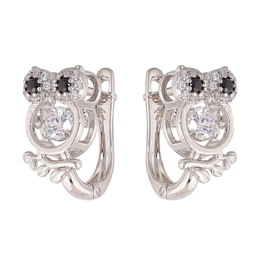 Сережки Xuping колір Родій англійський замок "Сови з кристалами" фото №1